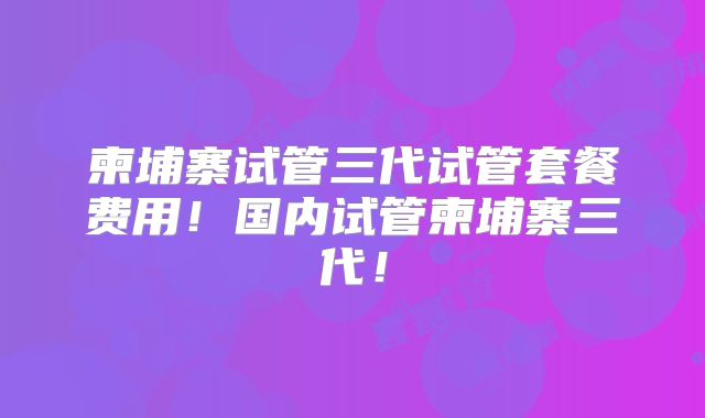 柬埔寨试管三代试管套餐费用!国内试管柬埔寨三代!