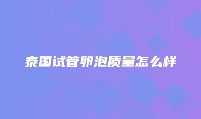 泰国试管卵泡质量怎么样