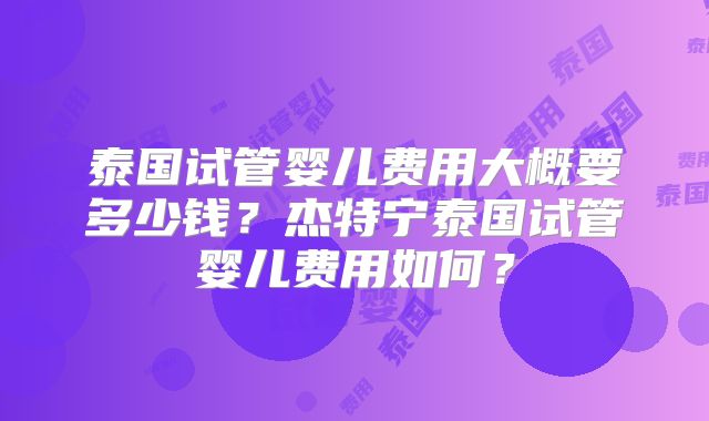 泰国试管婴儿费用大概要多少钱？杰特宁泰国试管婴儿费用如何？