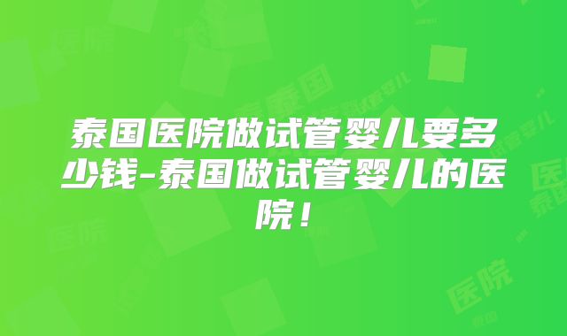 泰国医院做试管婴儿要多少钱-泰国做试管婴儿的医院！