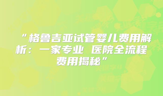 “格鲁吉亚试管婴儿费用解析：一家专业 医院全流程费用揭秘”
