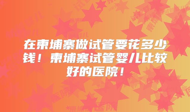 在柬埔寨做试管要花多少钱！柬埔寨试管婴儿比较好的医院！