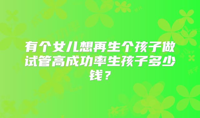 有个女儿想再生个孩子做试管高成功率生孩子多少钱?