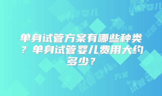 单身试管方案有哪些种类？单身试管婴儿费用大约多少？