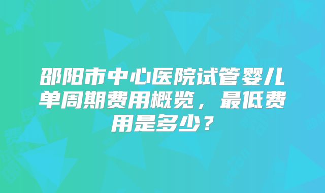 邵阳市中心医院试管婴儿单周期费用概览，最低费用是多少？