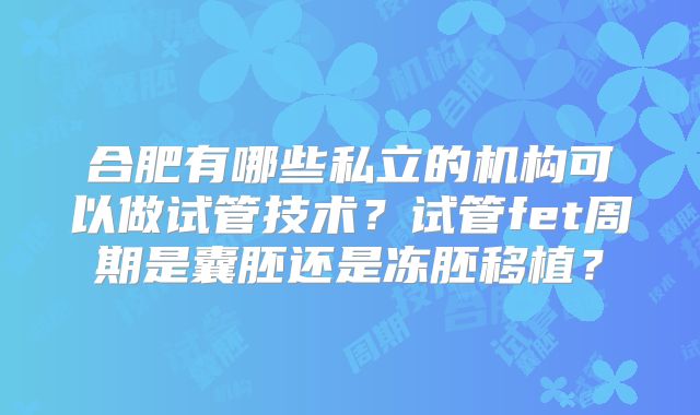 合肥有哪些私立的机构可以做试管技术?试管fet周期是囊胚还是冻胚移植?