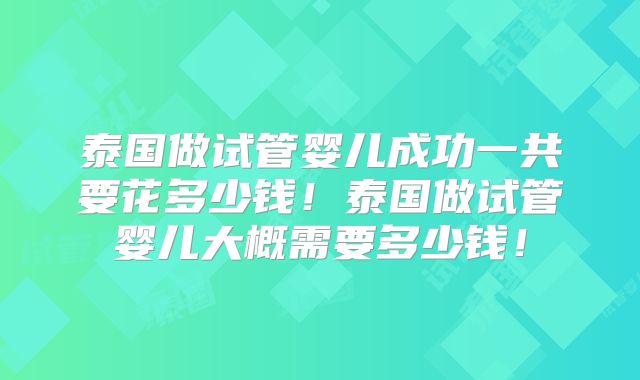 泰国做试管婴儿成功一共要花多少钱！泰国做试管婴儿大概需要多少钱！