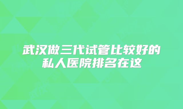武汉做三代试管比较好的私人医院排名在这