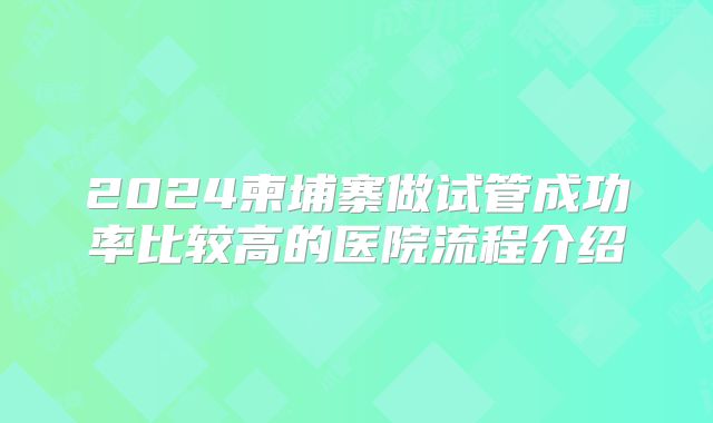 2024柬埔寨做试管成功率比较高的医院流程介绍
