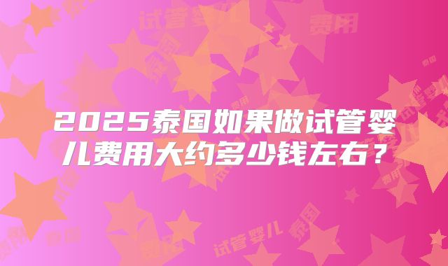 2025泰国如果做试管婴儿费用大约多少钱左右？