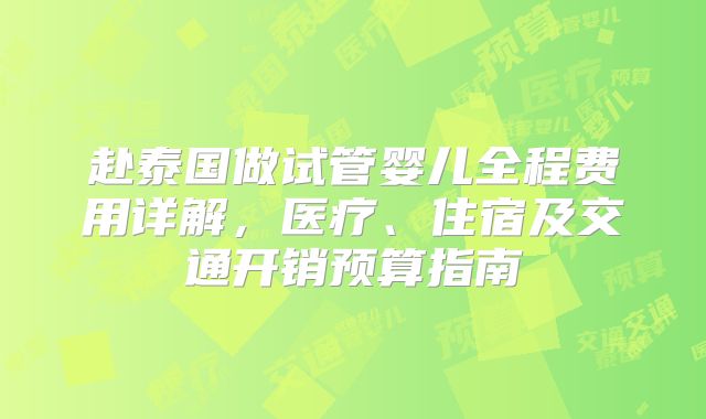 赴泰国做试管婴儿全程费用详解，医疗、住宿及交通开销预算指南