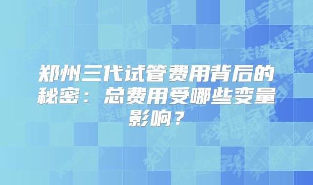 郑州三代试管费用背后的秘密：总费用受哪些变量影响？