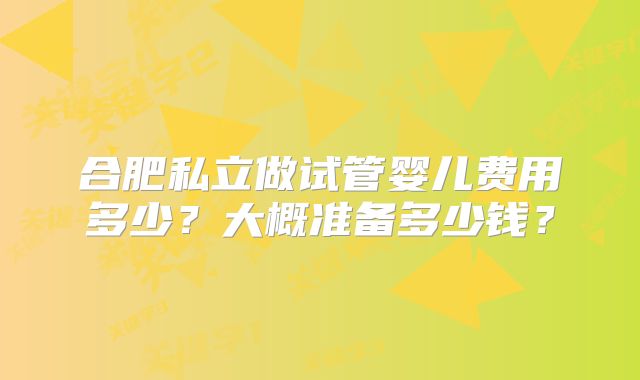 合肥私立做试管婴儿费用多少？大概准备多少钱？