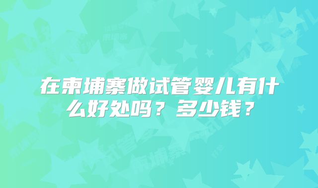 在柬埔寨做试管婴儿有什么好处吗？多少钱？