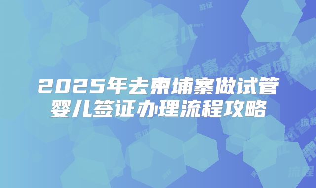 2025年去柬埔寨做试管婴儿签证办理流程攻略