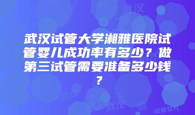 武汉试管大学湘雅医院试管婴儿成功率有多少？做第三试管需要准备多少钱？