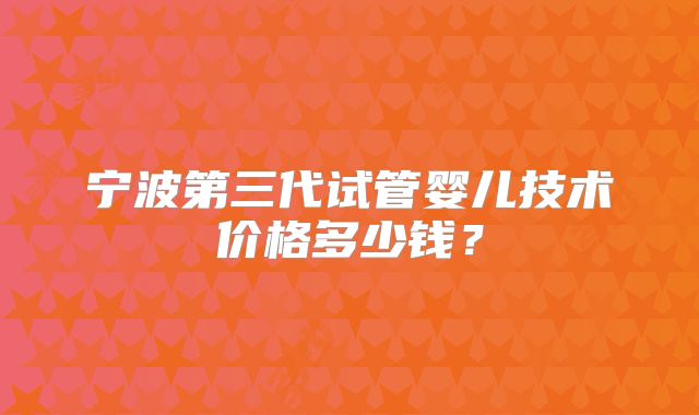 宁波第三代试管婴儿技术价格多少钱？