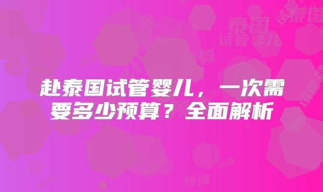 赴泰国试管婴儿，一次需要多少预算？全面解析