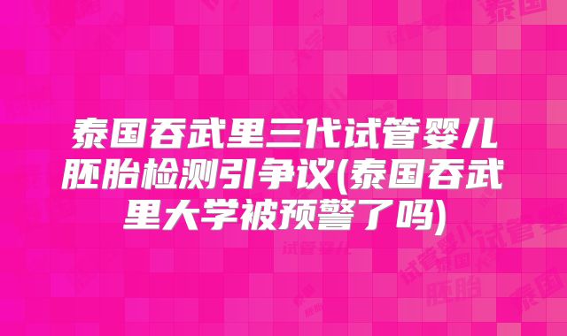 泰国吞武里三代试管婴儿胚胎检测引争议(泰国吞武里大学被预警了吗)