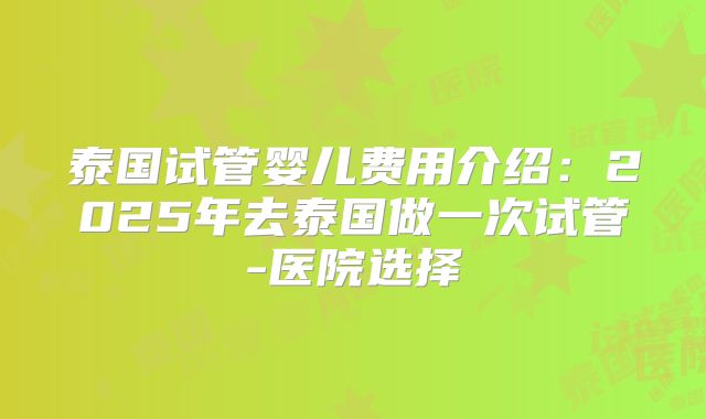 泰国试管婴儿费用介绍：2025年去泰国做一次试管-医院选择
