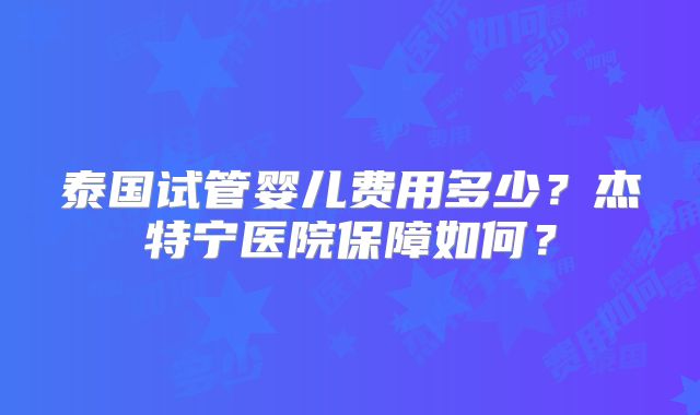 泰国试管婴儿费用多少?杰特宁医院保障如何?