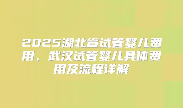 2025湖北省试管婴儿费用，武汉试管婴儿具体费用及流程详解