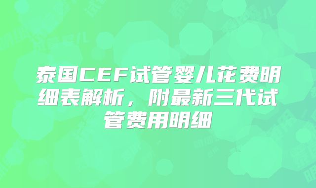 泰国CEF试管婴儿花费明细表解析，附最新三代试管费用明细