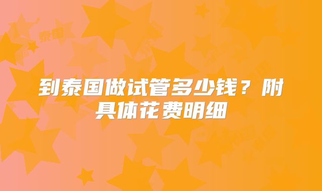 到泰国做试管多少钱？附具体花费明细