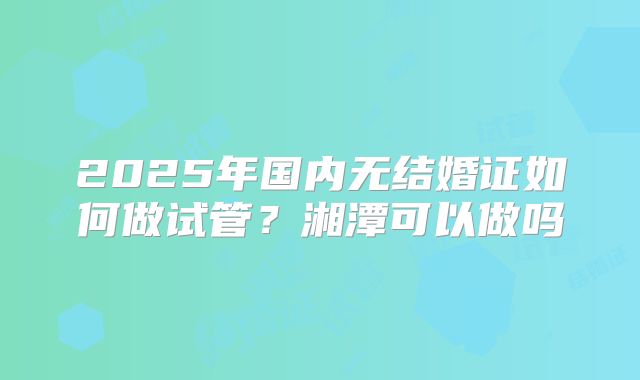 2025年国内无结婚证如何做试管？湘潭可以做吗