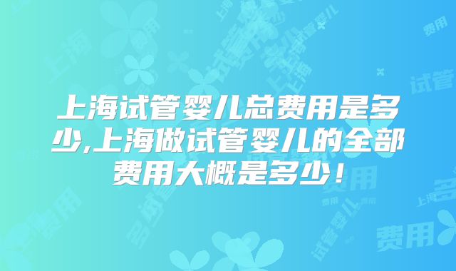 上海试管婴儿总费用是多少,上海做试管婴儿的全部费用大概是多少！