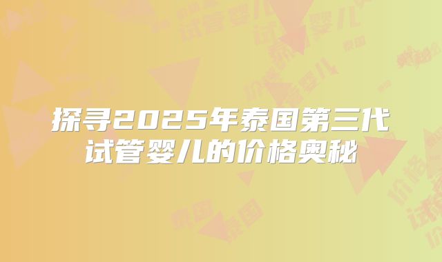 探寻2025年泰国第三代试管婴儿的价格奥秘