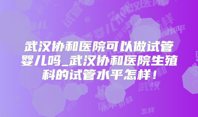 武汉协和医院可以做试管婴儿吗_武汉协和医院生殖科的试管水平怎样!