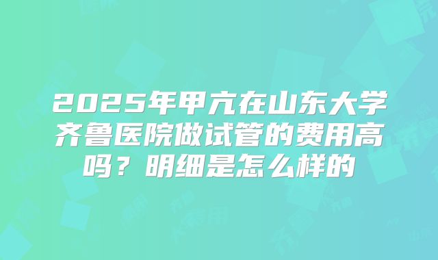 2025年甲亢在山东大学齐鲁医院做试管的费用高吗？明细是怎么样的