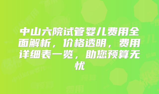 中山六院试管婴儿费用全面解析，价格透明，费用详细表一览，助您预算无忧