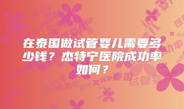 在泰国做试管婴儿需要多少钱？杰特宁医院成功率如何？