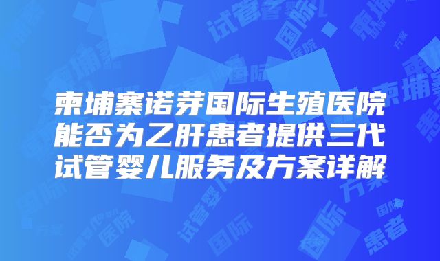 柬埔寨诺芽国际生殖医院能否为乙肝患者提供三代试管婴儿服务及方案详解