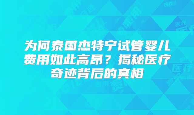 为何泰国杰特宁试管婴儿费用如此高昂？揭秘医疗奇迹背后的真相