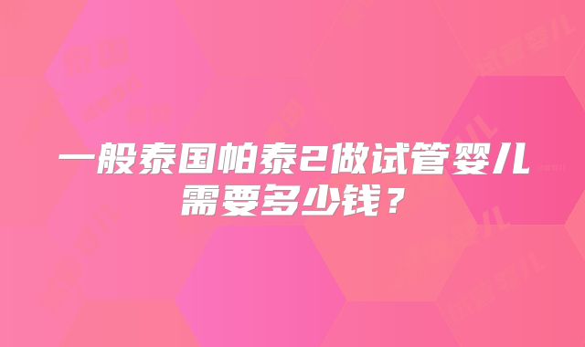 一般泰国帕泰2做试管婴儿需要多少钱？
