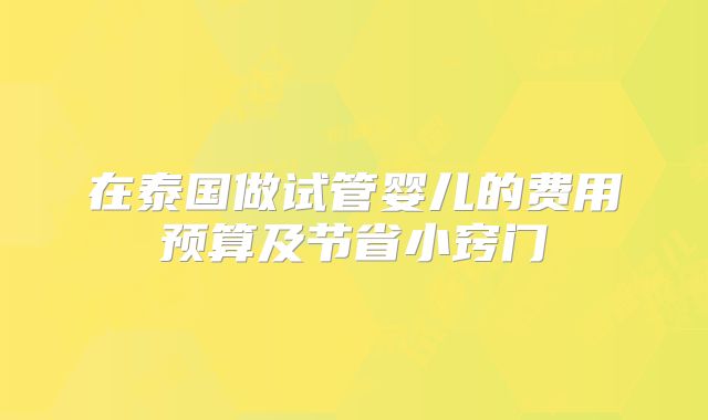 在泰国做试管婴儿的费用预算及节省小窍门