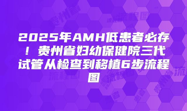 2025年AMH低患者必存!贵州省妇幼保健院三代试管从检查到移植6步流程图