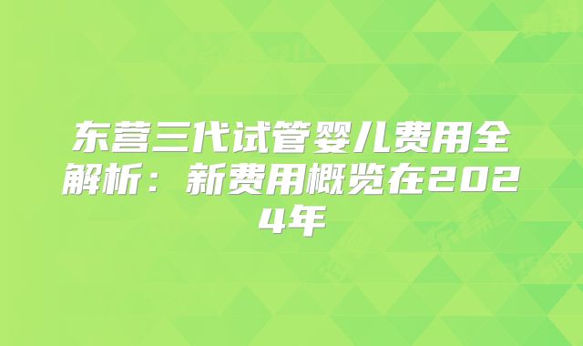 东营三代试管婴儿费用全解析:新费用概览在2024年