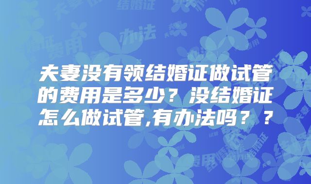 夫妻没有领结婚证做试管的费用是多少？没结婚证怎么做试管,有办法吗？？