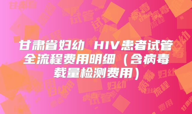 甘肃省妇幼 HIV患者试管全流程费用明细（含病毒载量检测费用）