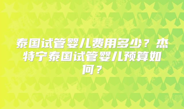 泰国试管婴儿费用多少？杰特宁泰国试管婴儿预算如何？