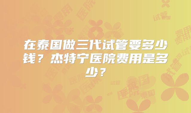 在泰国做三代试管要多少钱？杰特宁医院费用是多少？