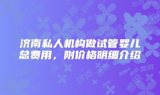 济南私人机构做试管婴儿总费用，附价格明细介绍