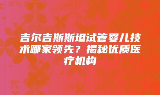 吉尔吉斯斯坦试管婴儿技术哪家领先?揭秘优质医疗机构