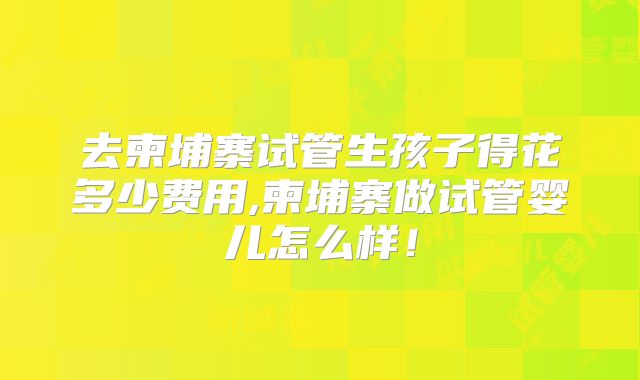去柬埔寨试管生孩子得花多少费用,柬埔寨做试管婴儿怎么样!