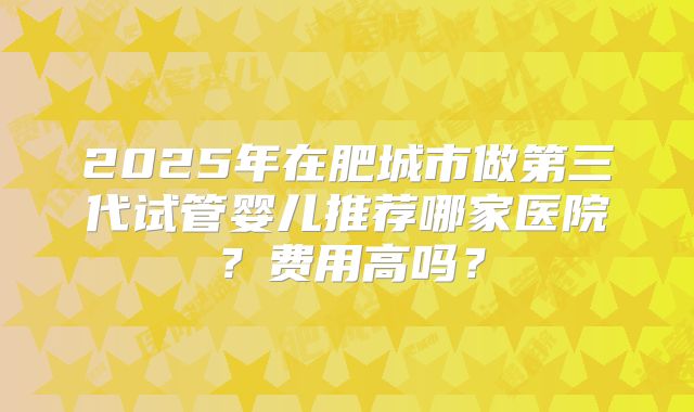 2025年在肥城市做第三代试管婴儿推荐哪家医院?费用高吗?