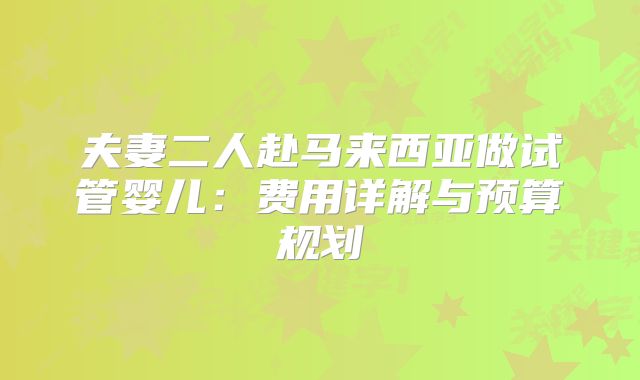 夫妻二人赴马来西亚做试管婴儿：费用详解与预算规划